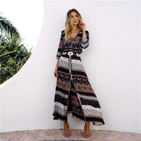 Boho Beach Hut Boho Dress, Beach Dress, Summer Dress, Maxi Dress, Chic Dress, Long Dress, Below knee dress Vintage Print Maxi Dress Brown / S