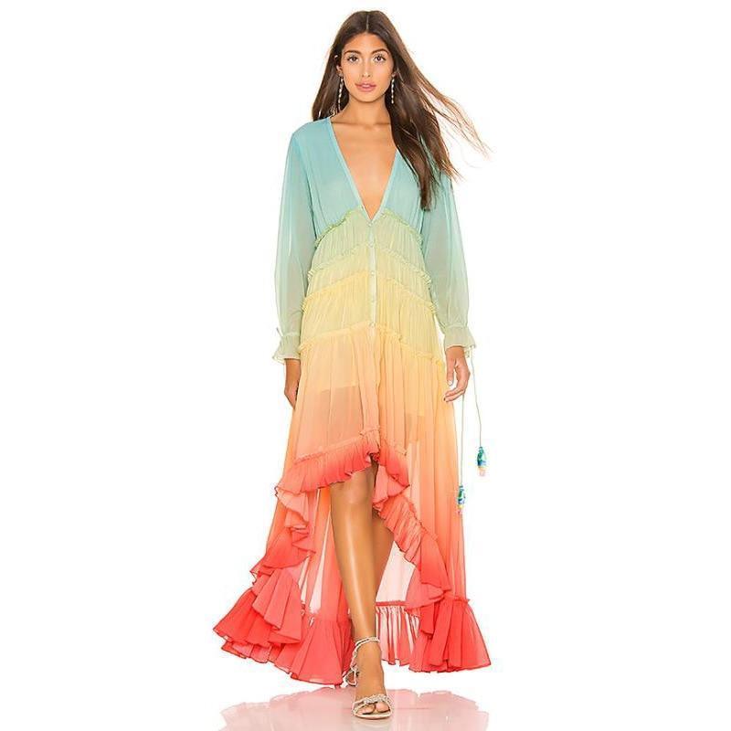 Rainbow Maxi Dress - Colorful Boho Long Dress – Boho Beach Hut