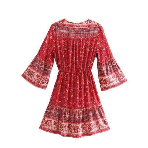 Boho Beach Hut Boho Dress, Plus Size dress, red dress, floral dress, hippie dress Boho Floral Print Mini Dress