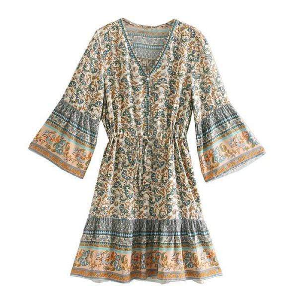 Boho Beach Hut Boho Dress, Plus Size dress, red dress, Khaki Dress, floral dress, hippie dress Boho Floral Print Mini Dress