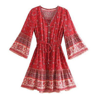 Boho Beach Hut Boho Dress, Plus Size dress, red dress, Khaki Dress, floral dress, hippie dress Boho Floral Print Mini Dress
