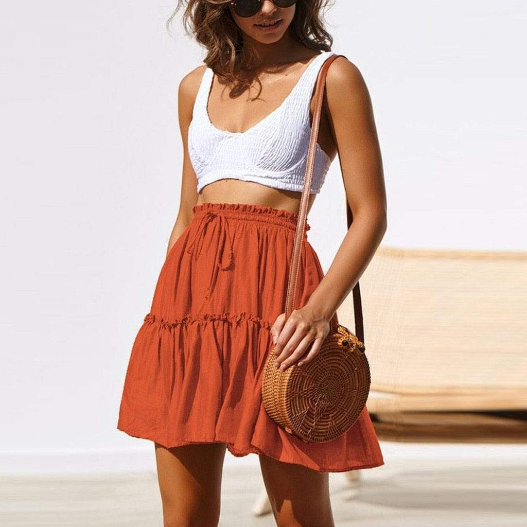 Boho Beach Hut Boho Skirt Orange / S Boho Casual Mini Skirt