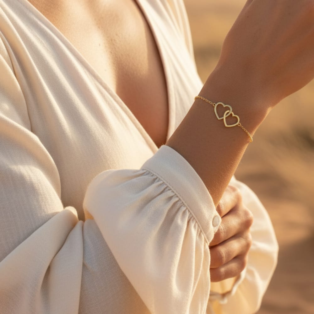 Boho Beach Hut Bracelets Double Heart Bracelet Gold / One Size