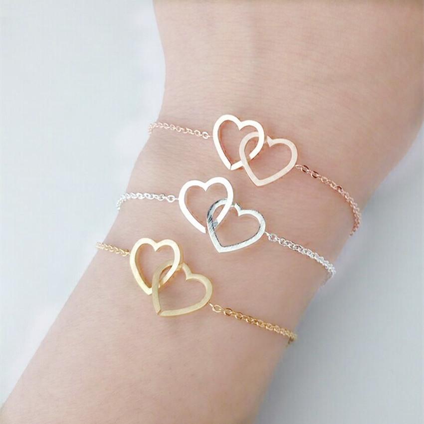 Boho Beach Hut Bracelets Double Heart Bracelet Gold / One Size