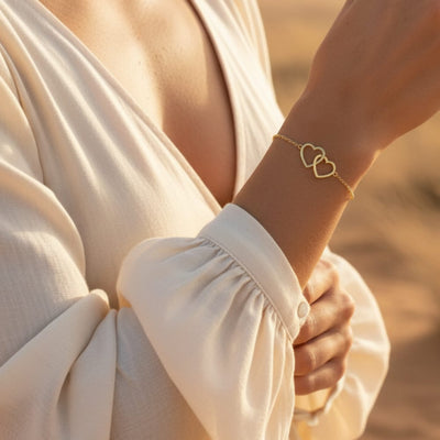 Boho Beach Hut Bracelets Double Heart Bracelet Gold / One Size
