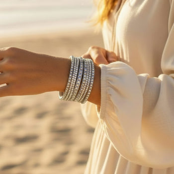 Boho Beach Hut Bracelets Gray / One Size Leather Rhinestone Bracelet
