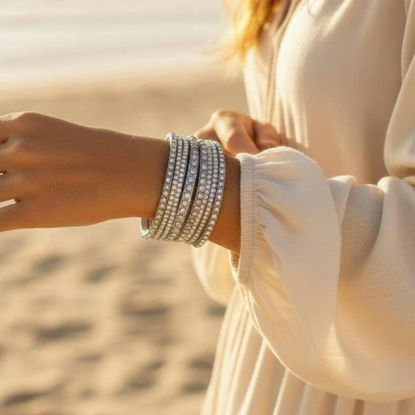 Boho Beach Hut Bracelets Gray / One Size Leather Rhinestone Bracelet