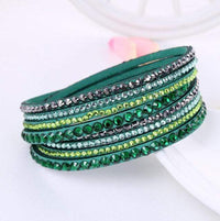 Boho Beach Hut Bracelets Green / One Size Leather Rhinestone Bracelet