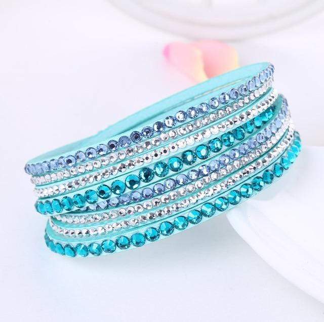 Boho Beach Hut Bracelets Leather Rhinestone Bracelet Baby Blue / One Size