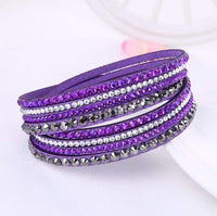 Boho Beach Hut Bracelets Leather Rhinestone Bracelet Purple / One Size