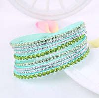 Boho Beach Hut Bracelets Light Green / One Size Leather Rhinestone Bracelet