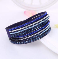 Boho Beach Hut Bracelets Navy / One Size Leather Rhinestone Bracelet