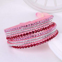 Boho Beach Hut Bracelets Pink / One Size Leather Rhinestone Bracelet