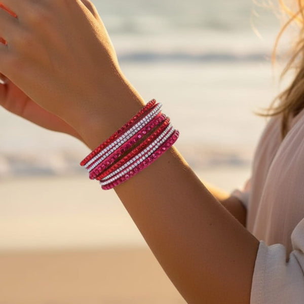 Boho Beach Hut Bracelets Rose / One Size Leather Rhinestone Bracelet