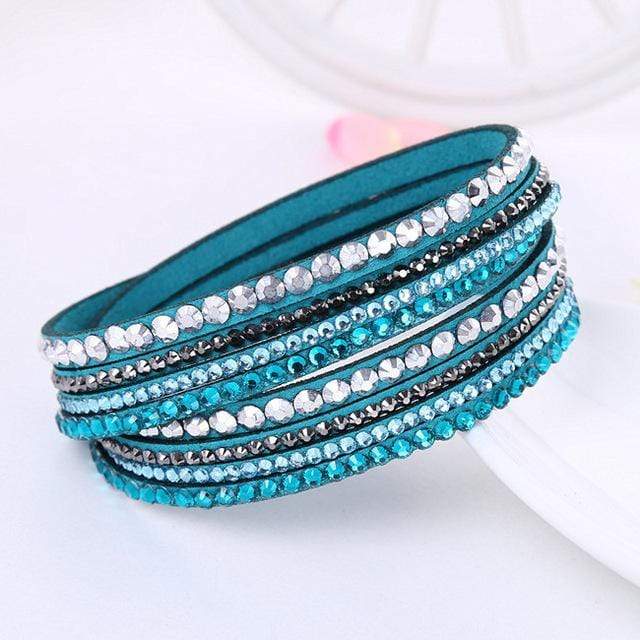 Boho Beach Hut Bracelets Sapphire / One Size Leather Rhinestone Bracelet