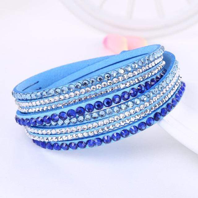 Boho Beach Hut Bracelets Sky Blue / One Size Leather Rhinestone Bracelet