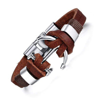 Boho Beach Hut Bracelets Vintage Leather Anchor Bracelet Brown / One Size