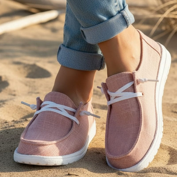 Boho Beach Hut Canvas Shoes, Slip On Shoes Pink / 5 Slip On Canvas Shoes