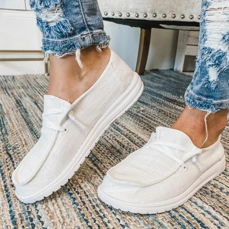 Boho Beach Hut Canvas Shoes, Slip On Shoes White / 5 Slip On Canvas Shoes