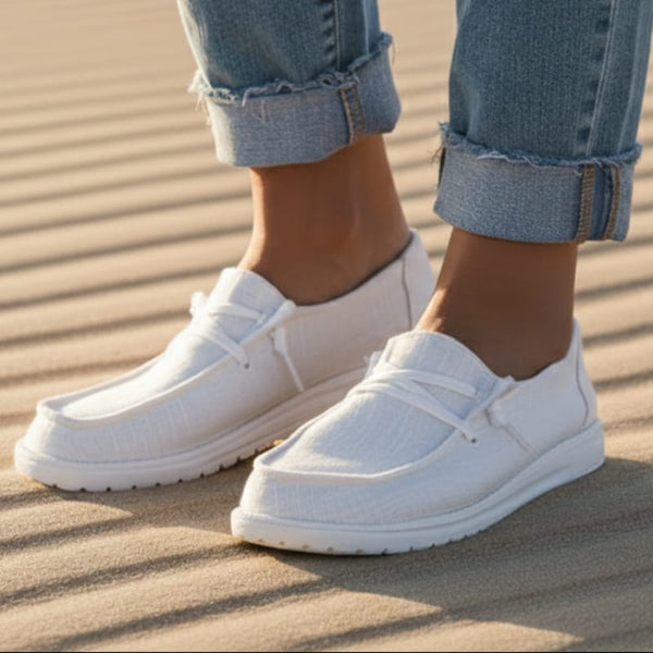 Boho Beach Hut Canvas Shoes, Slip On Shoes White / 5 Slip On Canvas Shoes