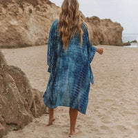 Boho Beach Hut Cardigan, Cover up, Kimono, Plus Size Blue / One Size Beach Cover Up Kimono