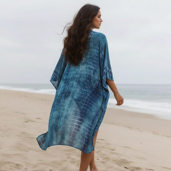 Boho Beach Hut Cardigan, Cover up, Kimono, Plus Size Blue / One Size Beach Cover Up Kimono