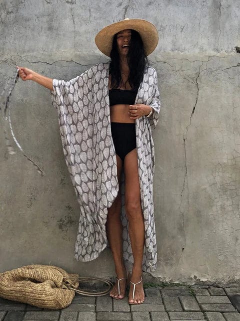 Boho Beach Hut Cardigan, Cover up, Kimono, Plus Size Long Floral Kimono Swimsuit Cover Up