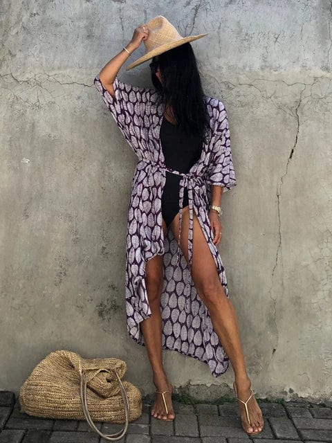 Floral Kimono Swimsuit Long Cover Up ...