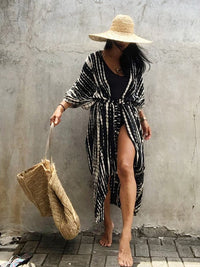 Boho Beach Hut Cardigan, Cover up, Kimono, Plus Size Long Kimono Swimsuit Cover Up Black / One Size