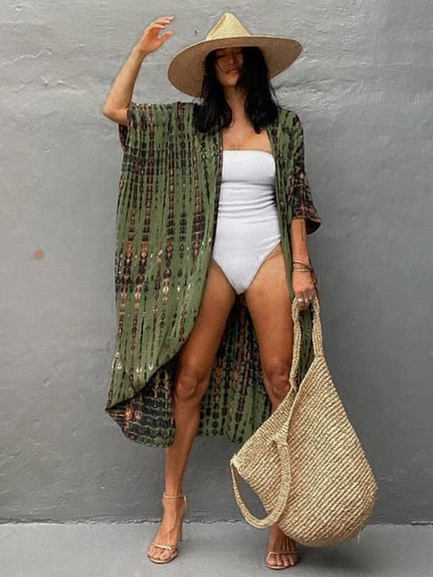 Long Swimsuit Kimono Cover Up Boho Beach Hut