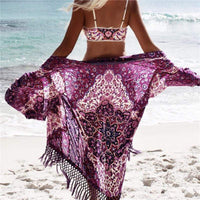 Boho Beach Hut Cardigan, Cover up, Kimono, Plus Size Purple / One Size Beach Floral Print Cover Up Kimono
