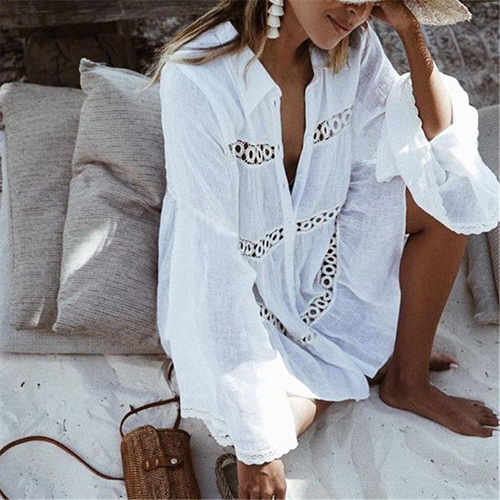 Boho Beach Hut Cardigan, Cover up, Kimono, Plus Size White Bohemian Beach Cover Up White / One Size