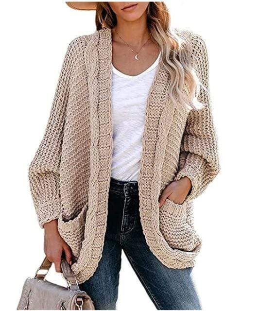 Boho Beach Hut Cardigan, Sweater Boho Knit Cardigan with Pockets Khaki / S