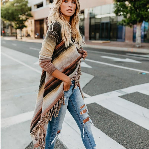 Boho Beach Hut Cardigan, Sweater Irregular Vintage Fringe Sweater