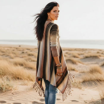 Boho Beach Hut Cardigan, Sweater Irregular Vintage Fringe Sweater
