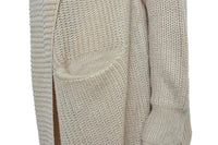 Boho Beach Hut Cardigan, Sweater Khaki / One Size Khaki Knit Cardigan with Pockets