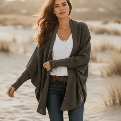 Boho Beach Hut Cardigans, Sweater Batwing Knitted Cardigan Green / One Size
