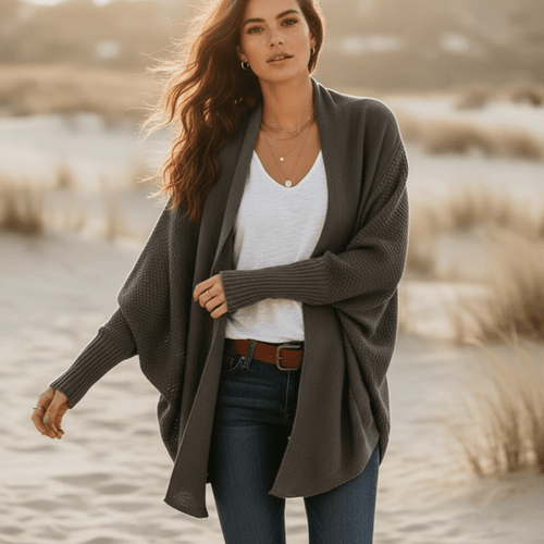 Boho Beach Hut Cardigans, Sweater Batwing Knitted Cardigan Green / One Size