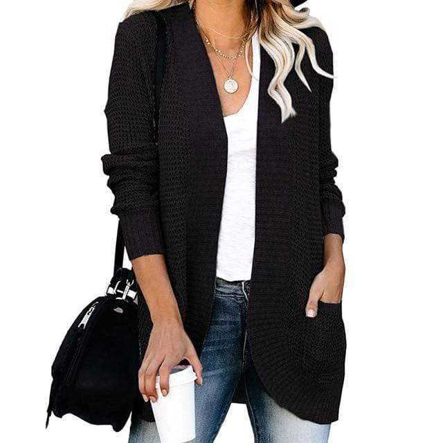 Boho Beach Hut Cardigans, Sweaters Black / S Loose Fit Long Sleeve Knitted Cardigan