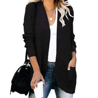 Boho Beach Hut Cardigans, Sweaters Loose Fit Long Sleeve Knitted Cardigan Black / S