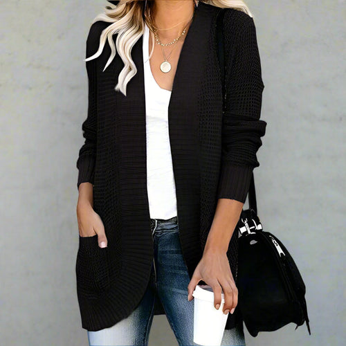 Boho Beach Hut Cardigans, Sweaters Loose Fit Long Sleeve Knitted Cardigan Black / S