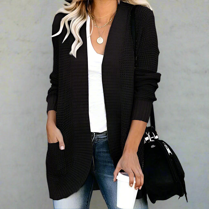 Boho Beach Hut Cardigans, Sweaters Loose Fit Long Sleeve Knitted Cardigan Black / S