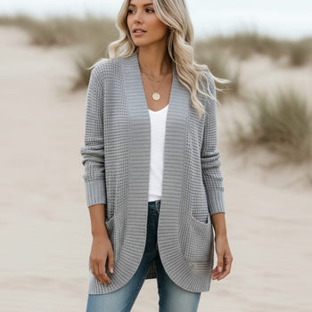 Boho Beach Hut Cardigans, Sweaters Loose Fit Long Sleeve Knitted Cardigan Gray / S
