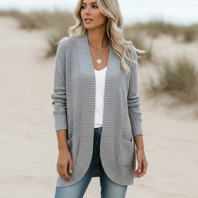 Boho Beach Hut Cardigans, Sweaters Loose Fit Long Sleeve Knitted Cardigan Gray / S