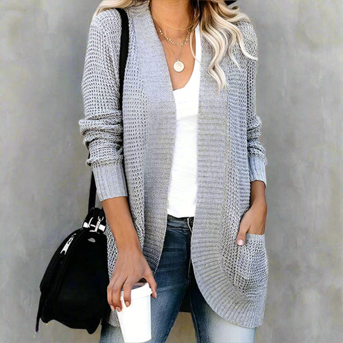 Boho Beach Hut Cardigans, Sweaters Loose Fit Long Sleeve Knitted Cardigan Gray / S