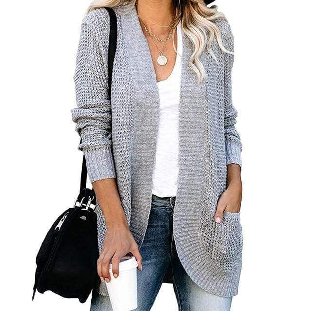 Boho Beach Hut Cardigans, Sweaters Loose Fit Long Sleeve Knitted Cardigan Gray / S