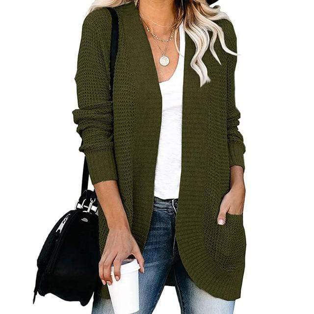 Boho Beach Hut Cardigans, Sweaters Loose Fit Long Sleeve Knitted Cardigan Green / S