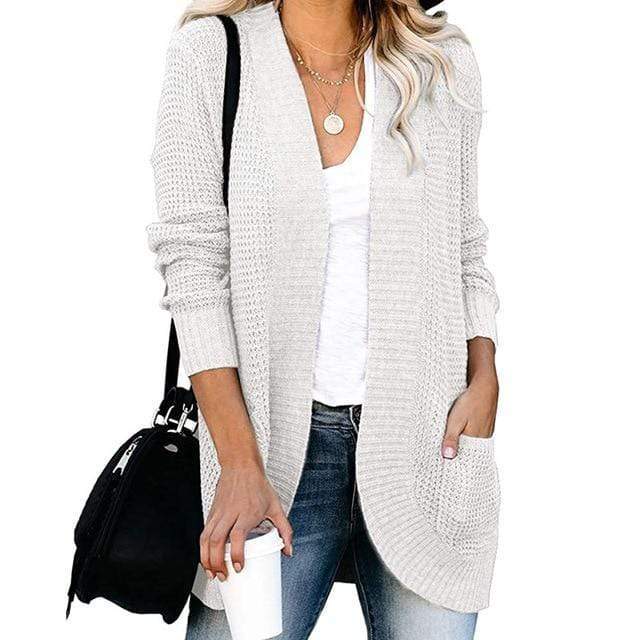 Boho Beach Hut Cardigans, Sweaters Loose Fit Long Sleeve Knitted Cardigan White / S