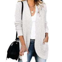 Boho Beach Hut Cardigans, Sweaters Loose Fit Long Sleeve Knitted Cardigan White / S