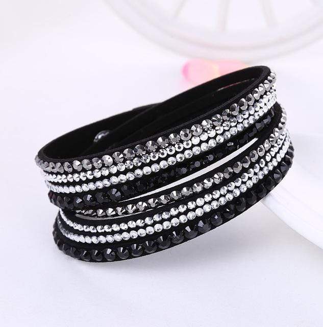 Boho Beach Hut Charm Bracelets Black / One Size Leather Rhinestone Bracelet